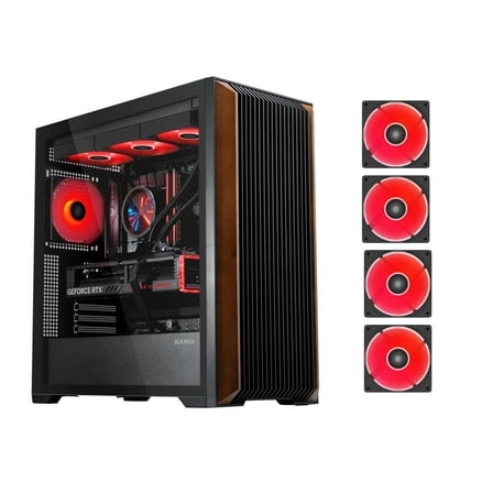 SAMA Z60 Black Genuine Walnut Wood PC Case, ATX Mid Tower, Pre-Installed 4x 140mm ARGB PWM Fans, Supports 360mm Radiator on Top, Type-C Port, Supports E-ATX/ATX/M-ATX/ITX, Full Tower Computer Case