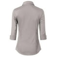 thumbnail image 4 of Made by Olivia Women's 3/4 Sleeve Stretchy Button Down Collar Office Formal Casual Blouse Shirts Top Grey 4XL, 4 of 5