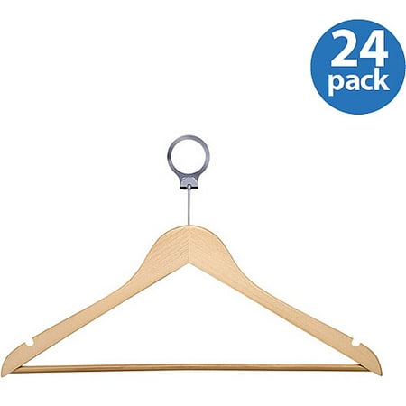 Honey Can Do Hotel Suit Hangers with Security Loop, Maple (Pack of 24)