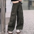 thumbnail image 2 of Otqutp Kids Girls Cargo Pants Wide Leg Streetwear Kids Spring Summer and Autumn Pants With Pockets Trendy Jogger Elastic Waist Trousers(2-Green,4-5 Years), 2 of 7