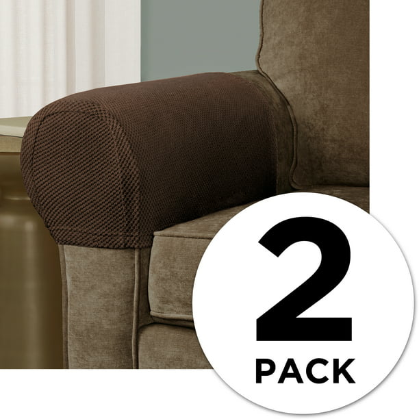 Mainstays Pixel 2 Piece Stretch Armrest Slipcover Brown Com - Patio Furniture Armrest Covers