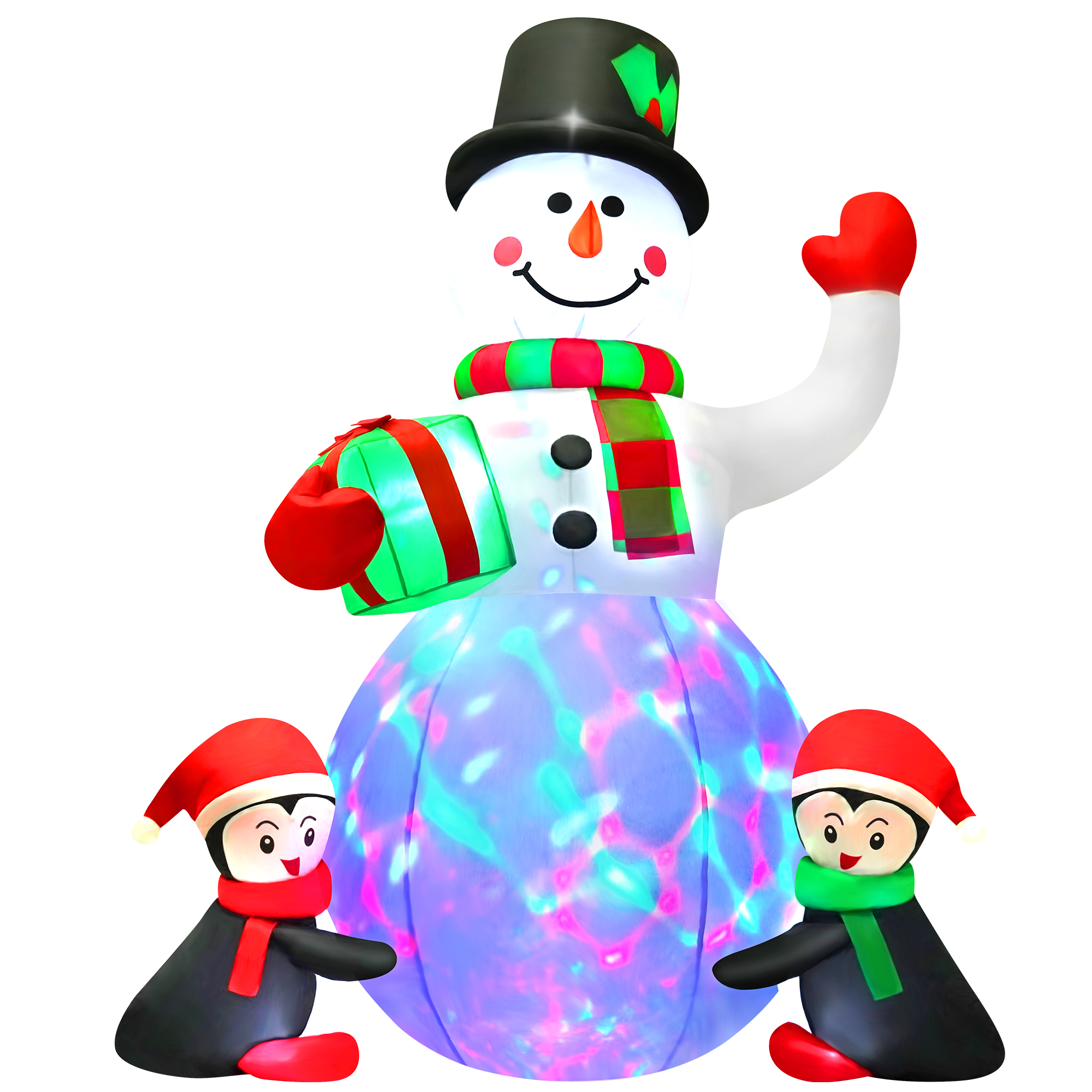 Yexmas 6.3-Foot Inflatable Snowman with Penguins & Rotating Lights photo 4