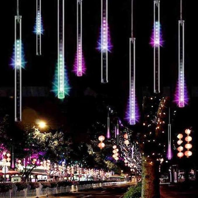 LED Outdoor String, Rain Lights,Meteor Lights,Meteor rain Lights 50cm 10 Tube Solar rain Lights with for Christmas Parties Wedding Christmas Tree