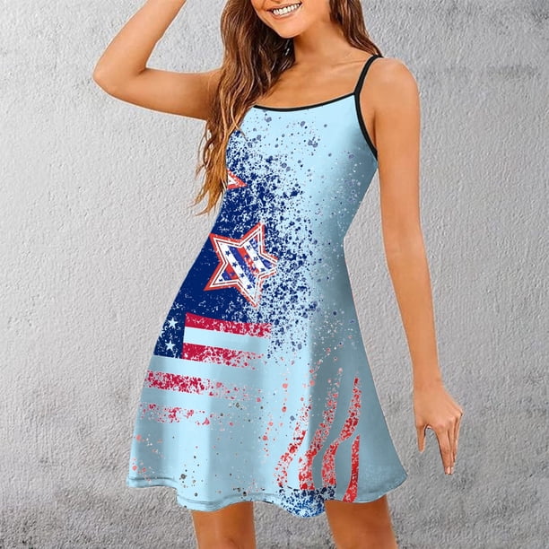 WILLBEST Vestidos De Verano Para Mujer Vestidos De Verano Para Mujer Día De La Independencia Minifaldas Casuales Sin Mangas
