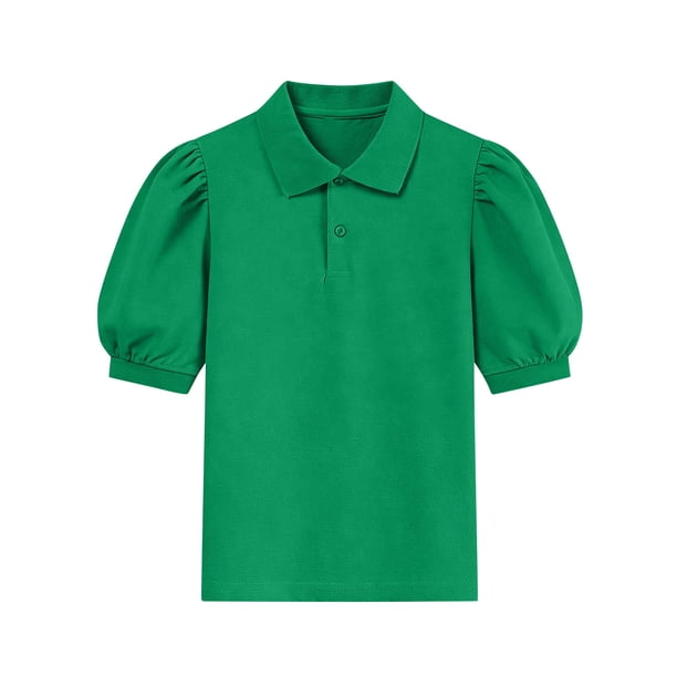 Odeerbi Camisas de Golf Para Niñas Peter Pan Collar Puff Camisas de Tenis de Manga Corta Uniforme Escolar