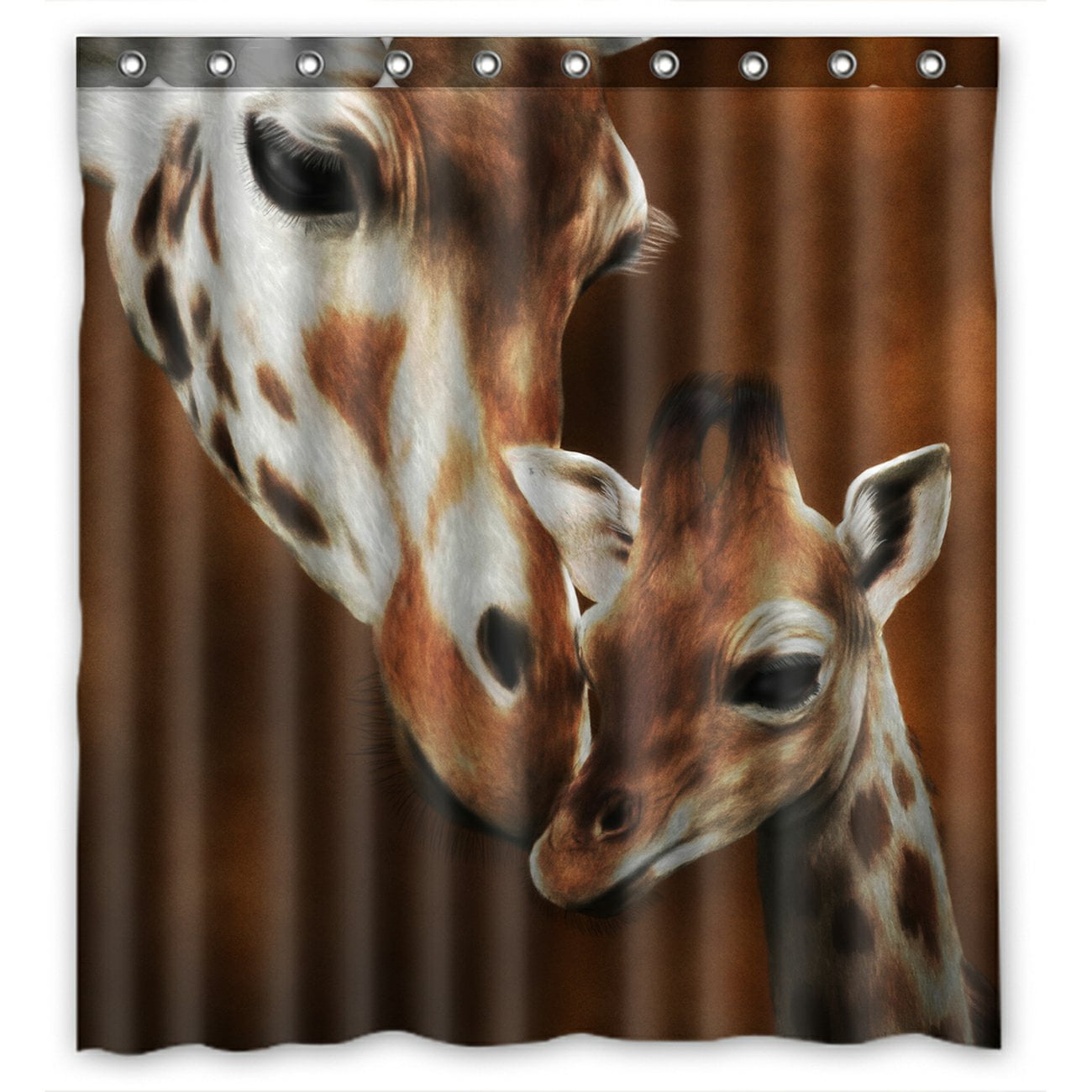 PHFZK Cute Animal Shower Curtain, Giraffe Kissing Painting Polyester