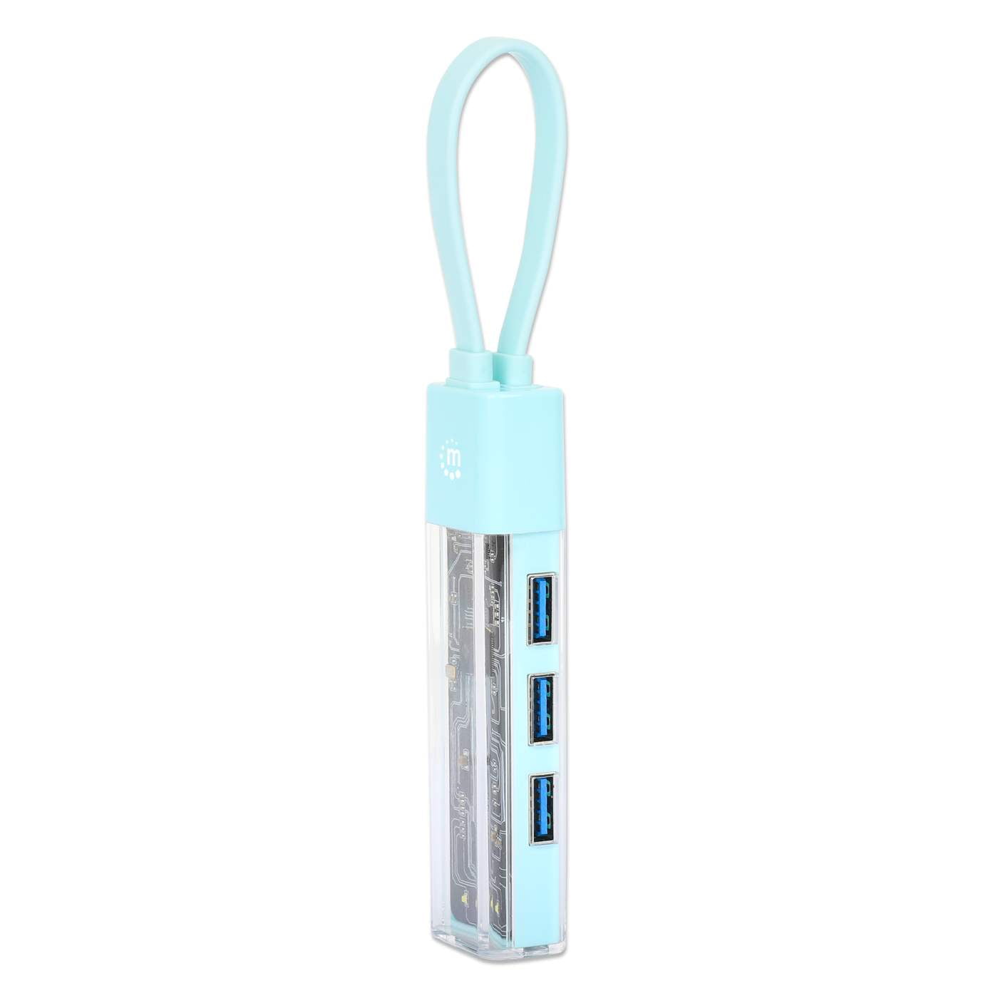 Manhattan Transparent 4-Port USB 3.0 Type-C / Type-A Combo Hub | Teal