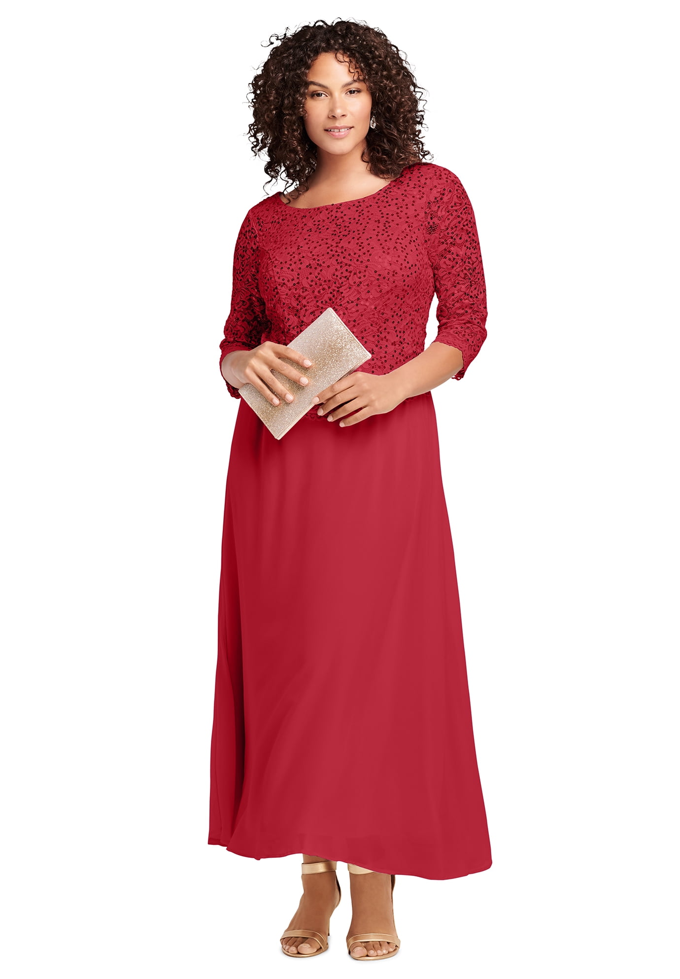 Roaman's Women's Plus Size Lace Popover Dress Formal Evening Wear Set