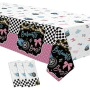 Burnouts or Bows Gender Reveal Decorations Tablecloth, 3 Pack Disposable Boy or Girl Gender Reveal Party Tablecover Supplies for Race Car vs Bows Baby Shower, 86in x 55in$$Electronics Accessories