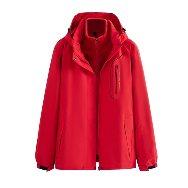LSLJS Women's Winter Windproof Three-In-One Outdoors Sports Warm Jacket( Red, XL)