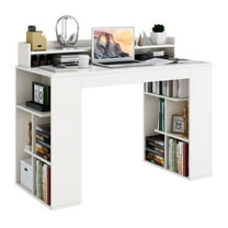 Computer Desk with Bookshelves, White Office Desk with Monitor Shelf, 45" Desktop, Dual 3-Tier Bookcase, Home Writing Study Table