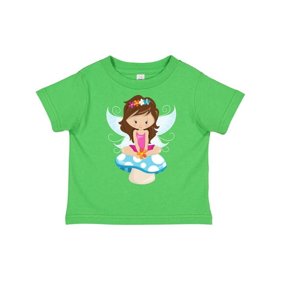 Inktastic Cute Fairy, Brown Hair, Fairy Sitting On Mushroom Girls Toddler T-Shirt