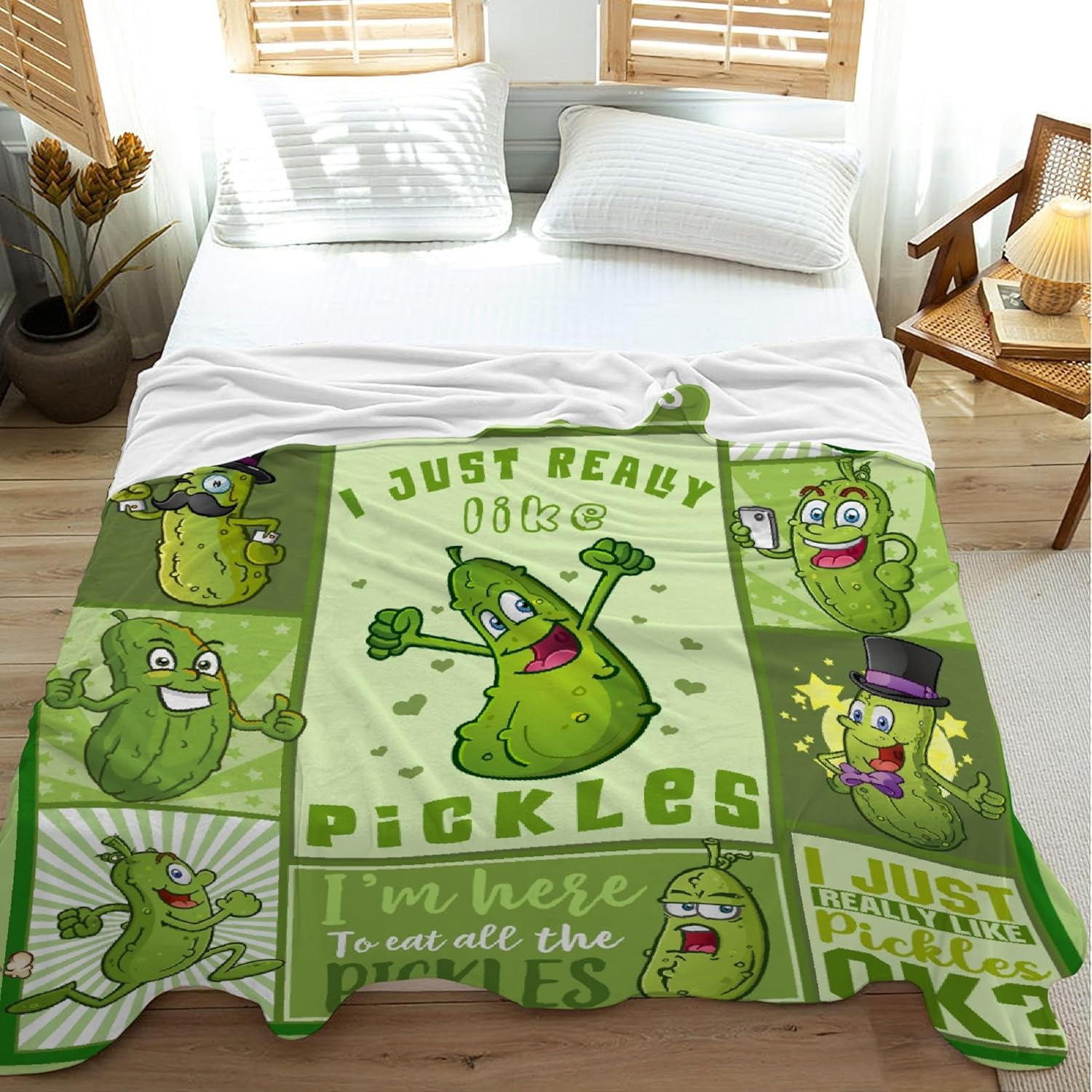 Pickle Blanket for Pickles Lover Funny Pickle Gifts Blanket for Girl Women Adult Teen I Just Really Like Pickles Soft Flannel Blanket for Sofa Bed Camping Travel Home Decor