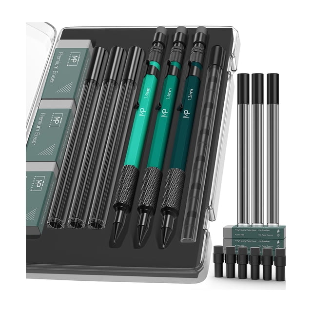 Juego de lápices mecánicos Mr. Pen Metal, 1,3 mm, paquete de 3 con estuche