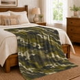 thumbnail image 6 of Layered Woodland Camouflage With Subtle Contour Lines, Soft Flannel Blanket with Textured Woodland Camouflage Print, Housewarming Gift and Home Decor for Bedroom and Living Room, 6 of 7