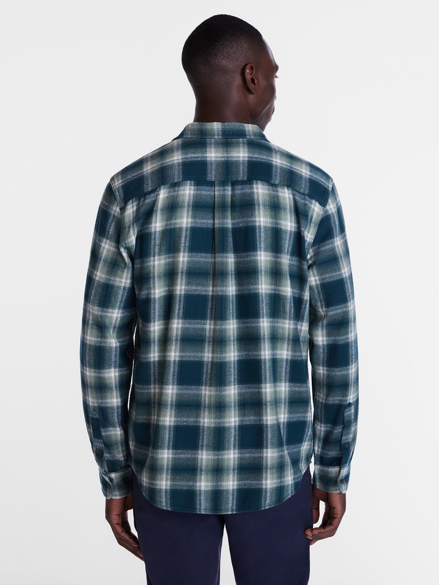 George Men's and Big Men's 100% Cotton Double Pocket Flannel Shirt, Sizes XS-3XLT