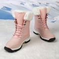 thumbnail image 6 of Pandaie Women's Winter Snow Boots Waterproof Insulated Mid Calf Booties Fleece Lined Lace up Non Slip Outdoor Ankle Boot Pink 7.5, 6 of 9