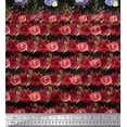 thumbnail image 2 of Soimoi Black Crepe Silk Fabric Stripe,Pink & Blue Flower Panel Decor Fabric Printed BTY 42 Inch Wide, 2 of 3