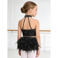 thumbnail image 6 of Hansber Kids Girls Latin Jazz Dance 2 Piece Outfit Rhinestone Crop Top and Tassel Feather Skirted Briefs Black 16, 6 of 7
