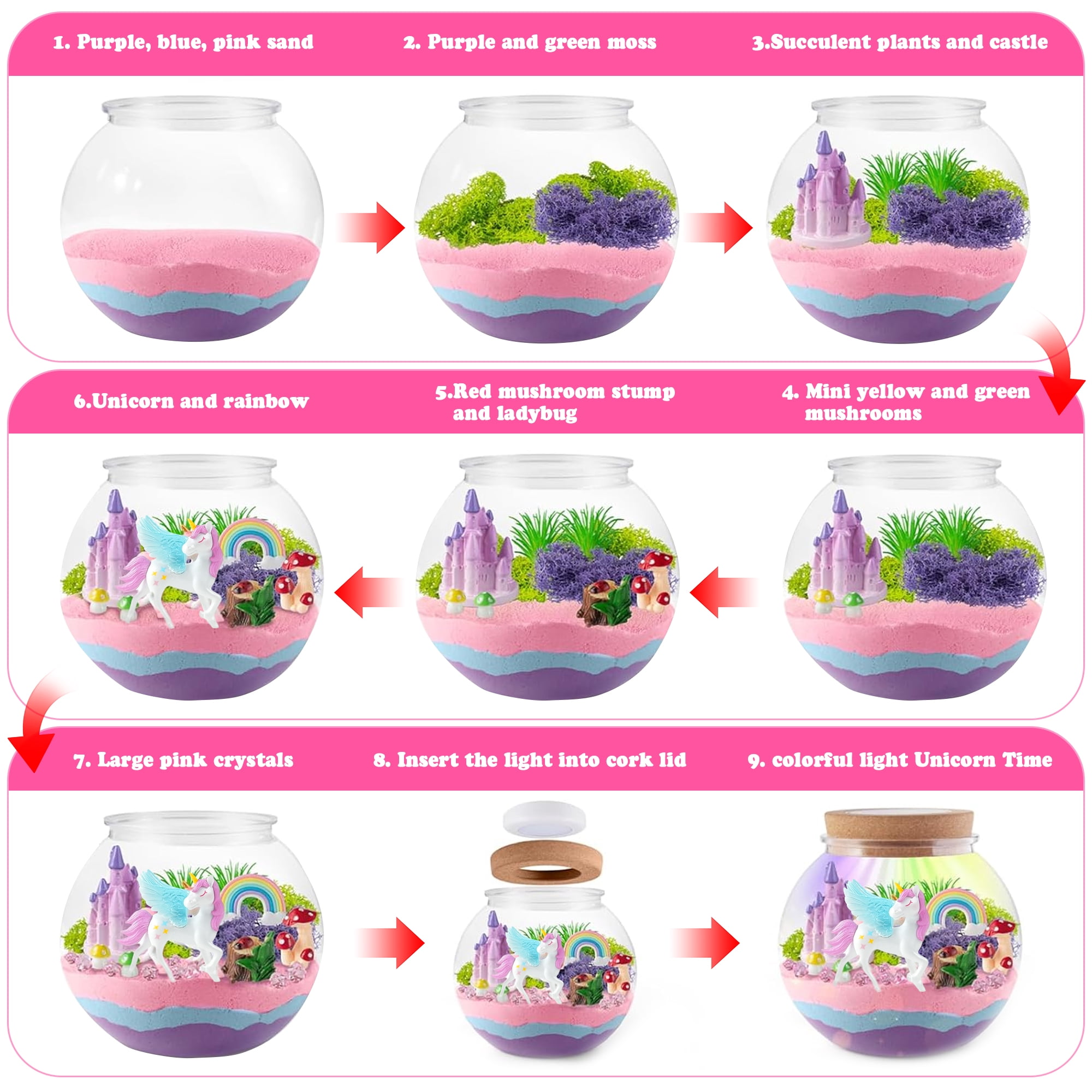 JBeeCtrl Unicorn Terrarium Crafts Kit for Girls Unicorn Night Light Gifts for 3 4 5 6 7 8 Years Old Girls Toys DIY Arts & Crafts Kit Toys for Girls 8-11 Years Birthday Gifts