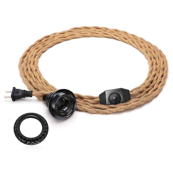 EASTIN Light Socket Lamp Kit Pendant Light Cord Hanging Light Kit with Switch Plug in 15FT Hemp Rope Cord Hang Lamp Industrial Vintage Pendant Light Socket Set E26 E27 Beige