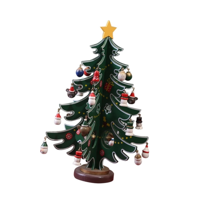 Adorno para árbol de Navidad, mini regalo de madera para festivales, decoración de escritorio con estrella Verde grande