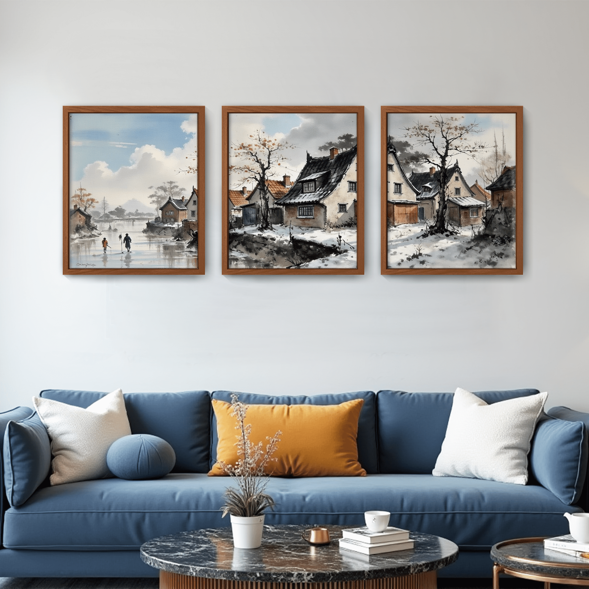 MAYEERTY Modern Abstract Wall Art Painting, Living Room Decor, Brown MDF Frame, 15.7"x11.8"
