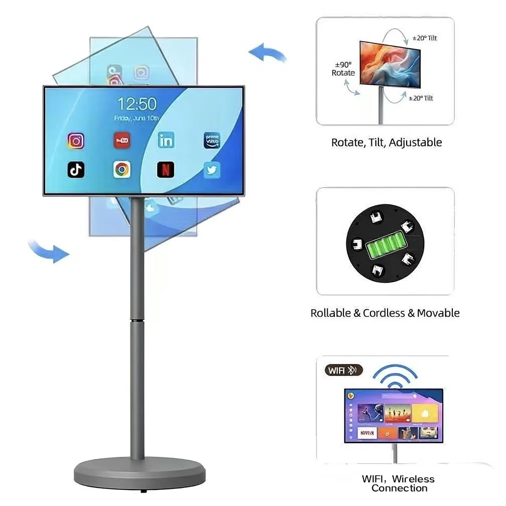 21.5" Portable Touchscreen Smart TV, FHD 1080p, Android, 4+64GB, Built-in 6000mAh Battery, For Indoor/Outdoor Use, Rotating Screen