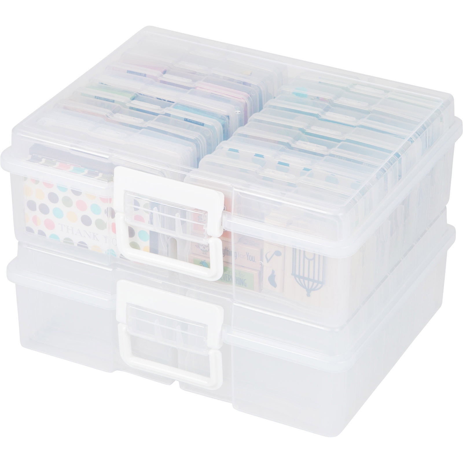 Clear Plastic Photo & Craft Keeper Box by Simply Tidy - Acid Free Container Includes 16 Cases and Holds Up to 1,600 Photos - Bulk 8 Pack