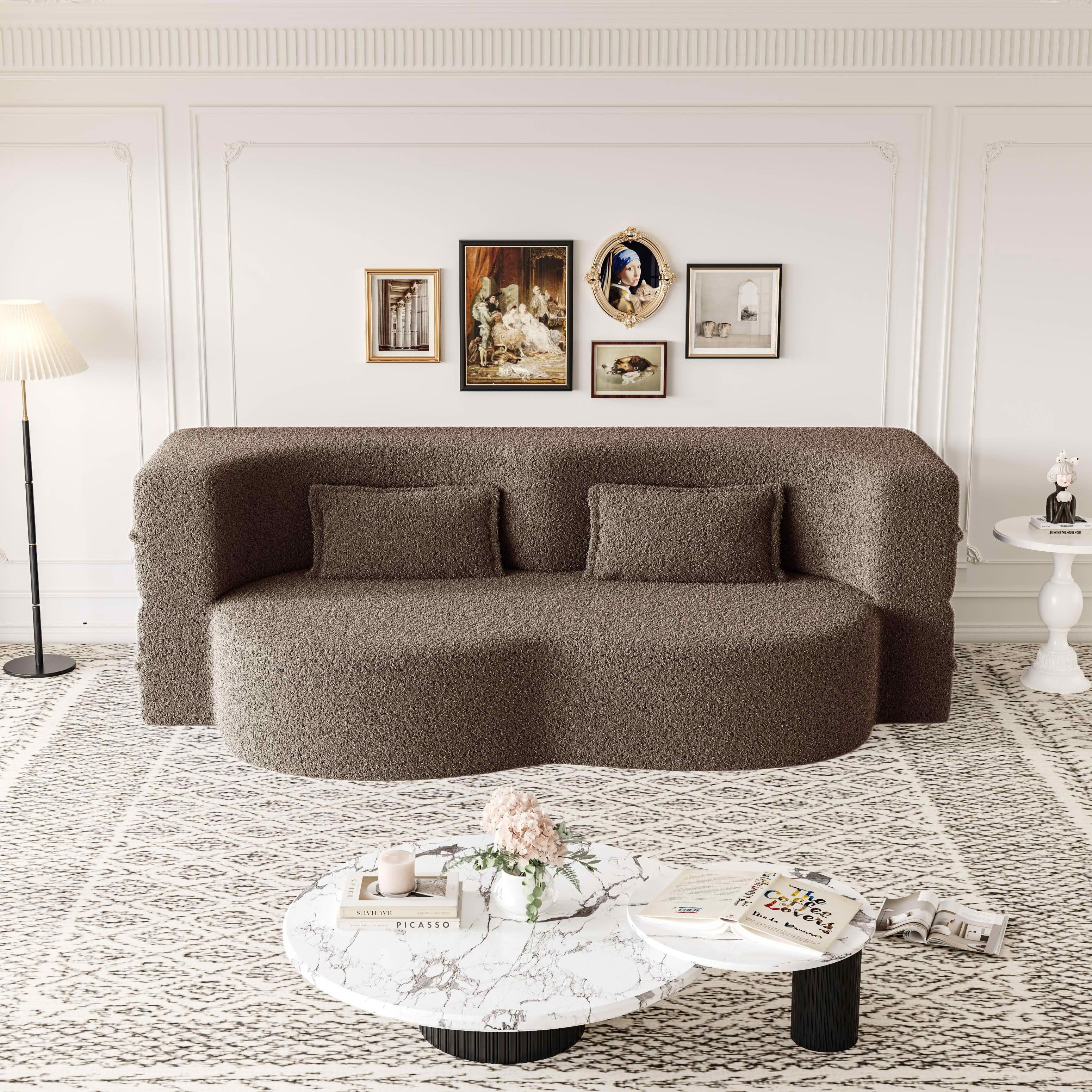 MAYEERTY Sherpa Floor Sofa Bed, Full Size Foldable Foam Sleeper Mattress with 2 Pillows, Zero Assembly Space Saving Guest Bed