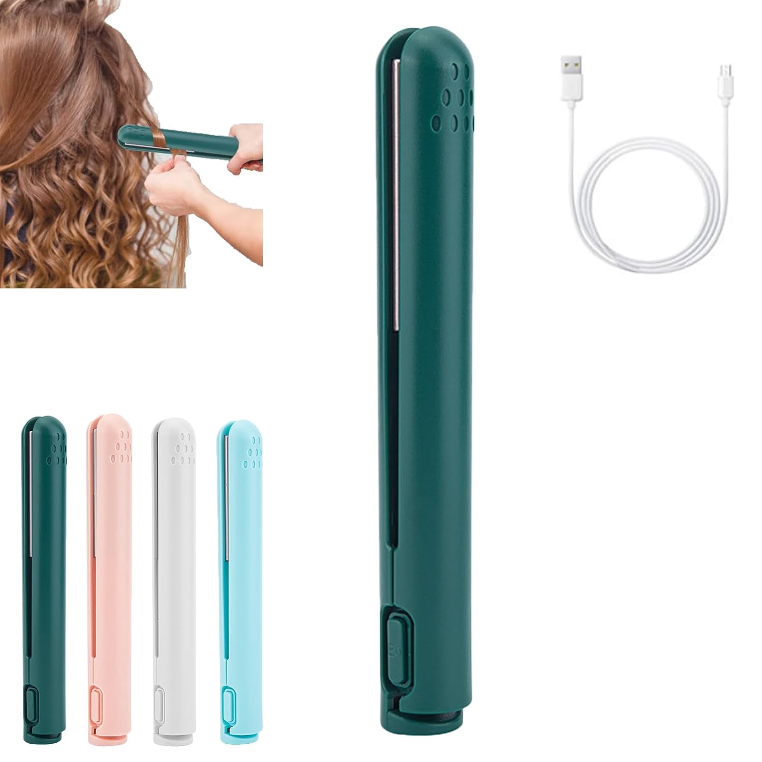 Tingzi Mini Dual Purpose Curling Iron for Short Hair Cordless, 2-in-1 Mini Curling Wand & Flat Iron Hair Straightener, Ceramic Mini Hair Curler, USB Rechargeable Curling Wand