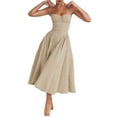 thumbnail image 6 of White Womens Spaghetti Strap Waist-Cinching Fit & Flare Midi Dress, 6 of 8