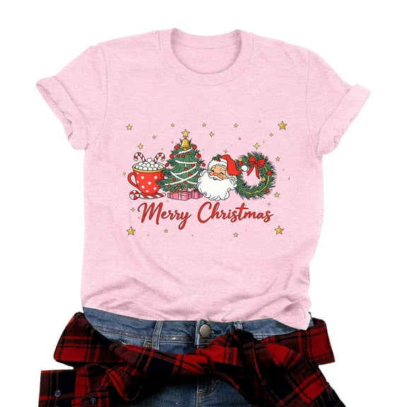 zaveiop Christmas Shirt Women Tis The Season Christmas Tree T Shirt Latte Coffee Graphic Xmas Holiday Tee Tops (Pink, L)