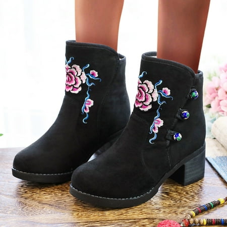 

Christmas Embroidery Boots Fashion High Heels Women Tassel Flowers Shoes Ankle Boots Boots Women Women s Boots