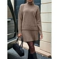 thumbnail image 4 of Female Sweater Skirt Sets 2 Piece Outfits Ribbed Knit Mock Neck Sweater Pullovers A Line Mini Skirt Set Brown XXL, 4 of 8