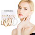 thumbnail image 3 of Pearl Earring Set Fashion Hoop Creative Metal Geometric Hoop Earrings Women, 3 of 9