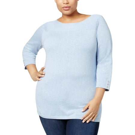 Boatneck Sheer Sweater - Karen Scott Womens Plus Knit Boatneck Pullover Sweater