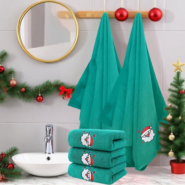 Uuiauoio Christmas Themed Embroidered Cotton Towels Set of 3, Festive Holiday Design for Bathroom and Kitchen, Soft Absorbent Household Towels for Guest Use and Seasonal Decor