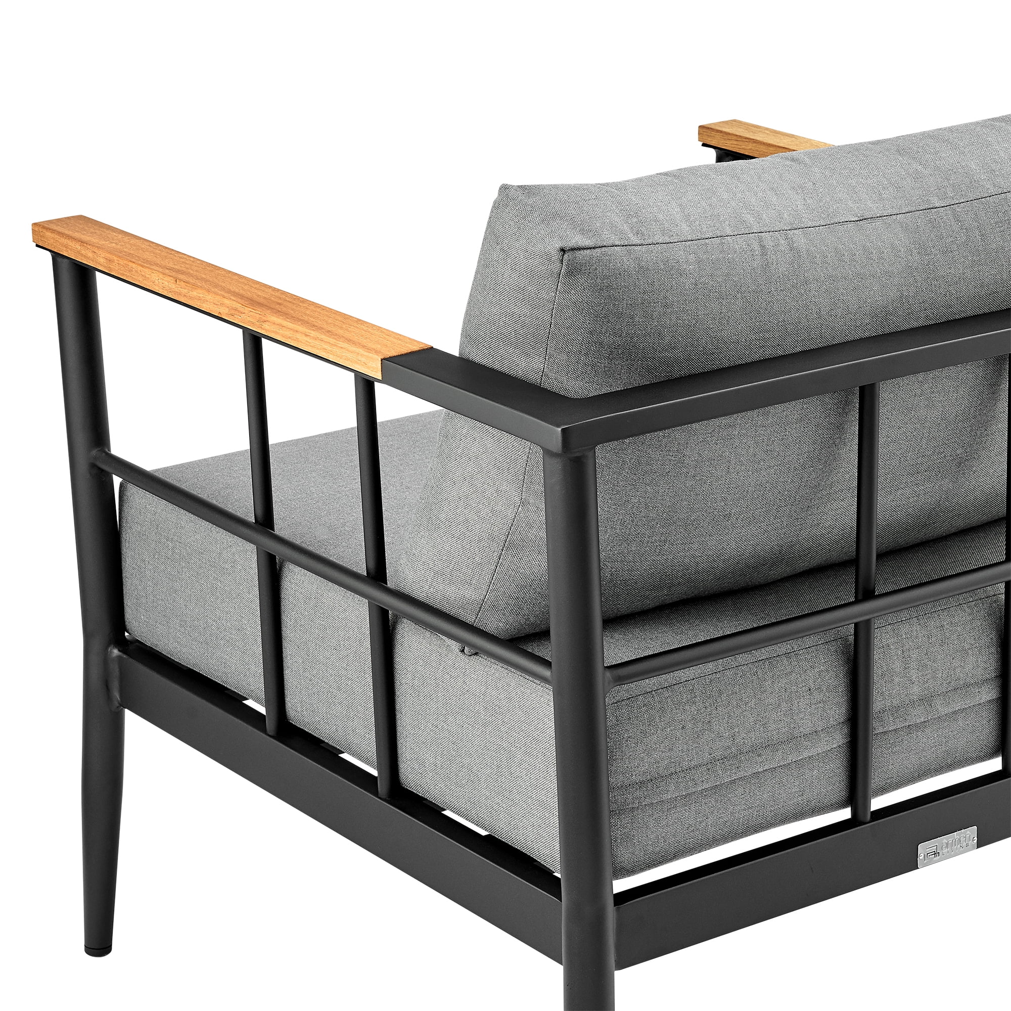 Veyda Aluminum and Teak Wood Outdoor Sofa in Black and Dark Gray
