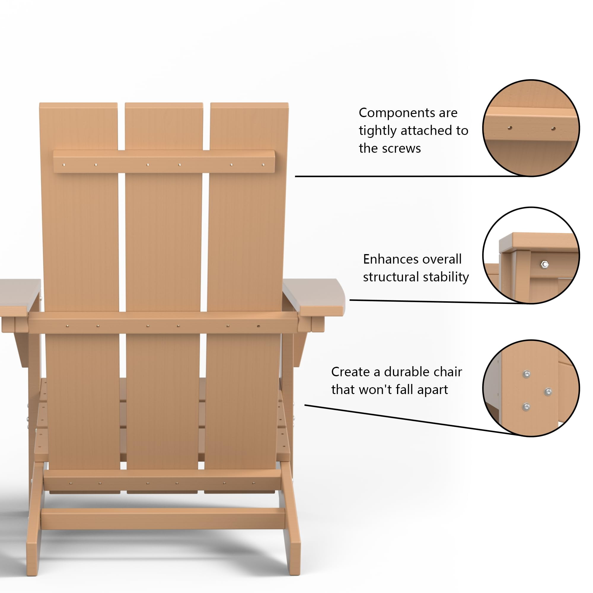 ALAULM All-Weather HDPE 8PCS Modular Flexible Combination Adirondack Conversation Set with Marble-Look Interlocking Side Tables for Deck Patio Poolside, Brown