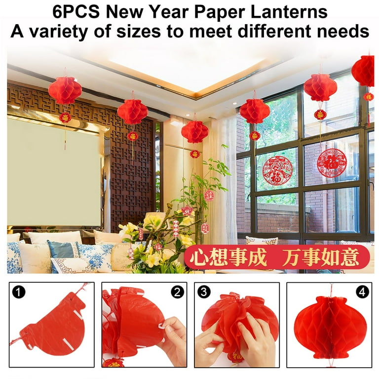 68 Pcs 2023 Lunar Chinese New Year Decoration Set, Couplets Chunlian Paper  Red Lantern Chinese Fu Paper Window Ornaments Chinese Knots for Spring