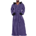 thumbnail image 3 of LangJing Mens Plush Hooded Robes Full Length Fleece Hooded Bathrobe Thick Warm Cozy Bath Shower Robe Absorbent Quick Dry Outdoor Purple,XXL, 3 of 6