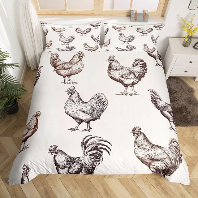 Gallo funda nórdica tamaño queen, gallo juego de ropa de cama para niños Sketch