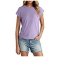 thumbnail image 1 of T-shirt à Manches Courtes d'Été pour Femmes en Polyester Spandex Tricoté Côtelé pour Sorties d'Été, 1 of 5