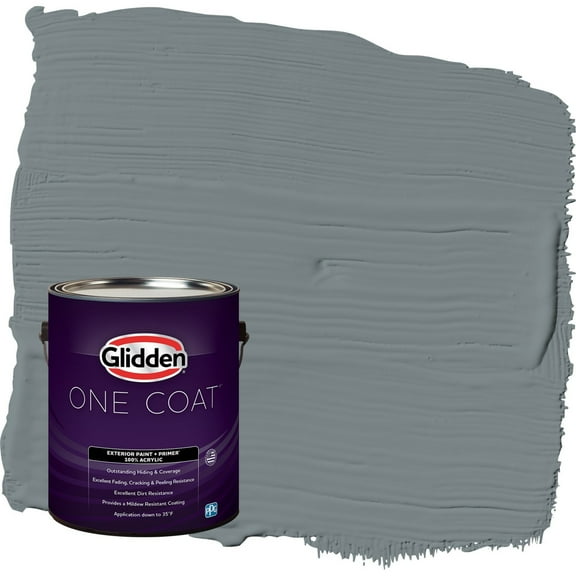 Glidden One Coat Garrison Gray / Grey Flat Exterior Paint with Primer, 1 Gallon