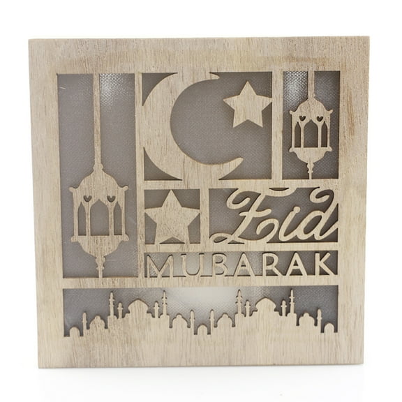 Décorations en Bois Iftar avec Lumières LED Ramadan Décorations Iftar Lumières Pentagramme en Bois Ramadan Lumières en Bois Fournitures pour Fête de Famille Carré