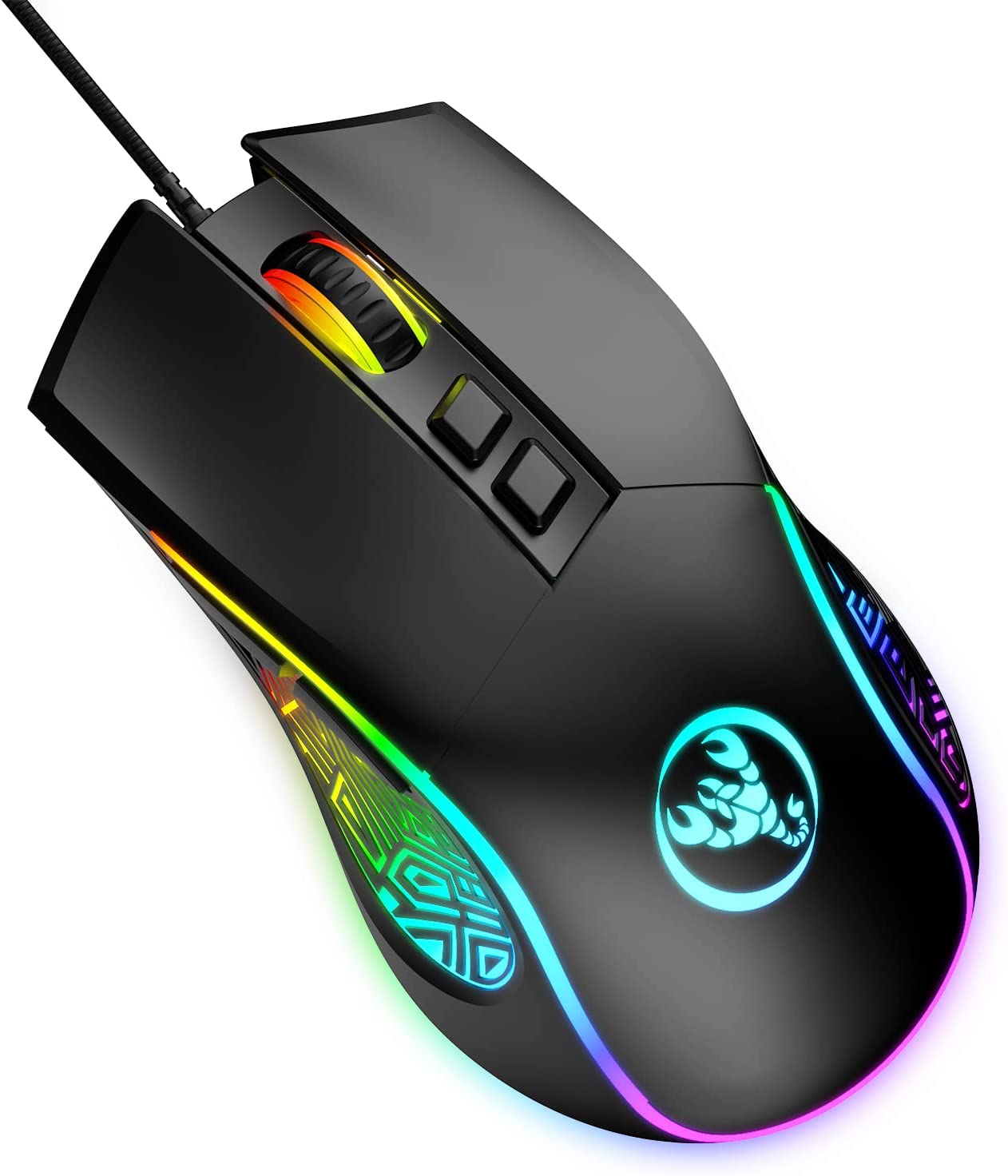 HXSJ X100 Gaming Mouse Wired, Ergonomic PC Gaming Mice with 7 Colors LED Backlit, 7 Buttons,Gaming Optical Sensor, 4 DPI Level Settings Up to 3600 DPI Lightweight for PC,Laptop,Mac,PS4,XBOX