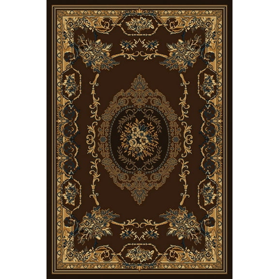 Designer Home Urban Area Rug 040-38150 Lexington Brown Bordered Floral 7' 10" x 10' 6" Rectangle