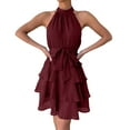 thumbnail image 1 of B91xZ 2024 Robes d'Été Décontractées pour Femmes Col en V Taille Empire Robe Sans Manches d'Été Décontractée à Volants Midi, Rouge m, 1 of 5