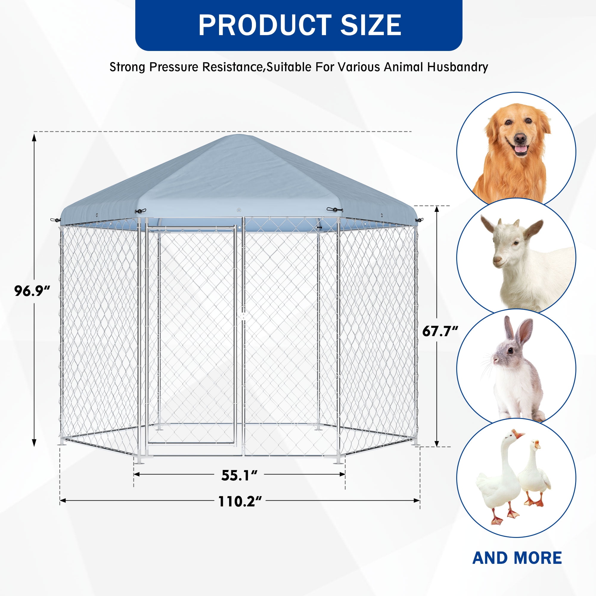 Betisef 9.3x9.3x8.2 ft Large Dog Kennel Outside with Roof,Outdoor Dog Kennel with Lock for Outdoor Backyard